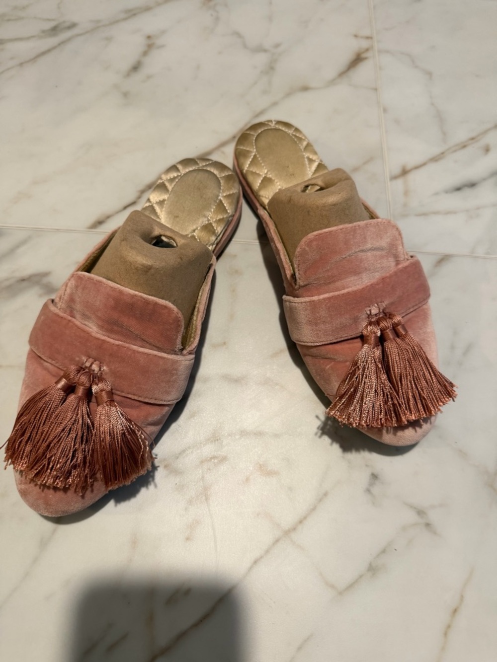 Birdies Rose Velvet Tassel Backless Mules